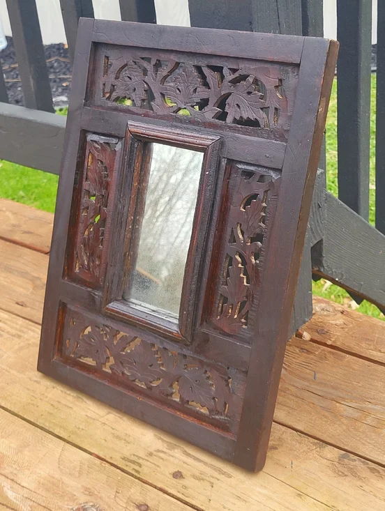 Pier 1 Imports Jodhpur Hand Carved Wood Wall Mirror Rustic Boho India - Picture 3 of 9